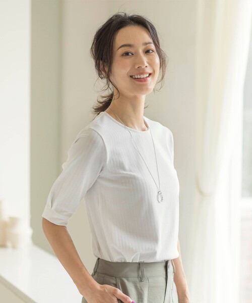 

Топ из трикотажа в широкую ребристую вязку с защипами на рукавах J.PRESS, белый