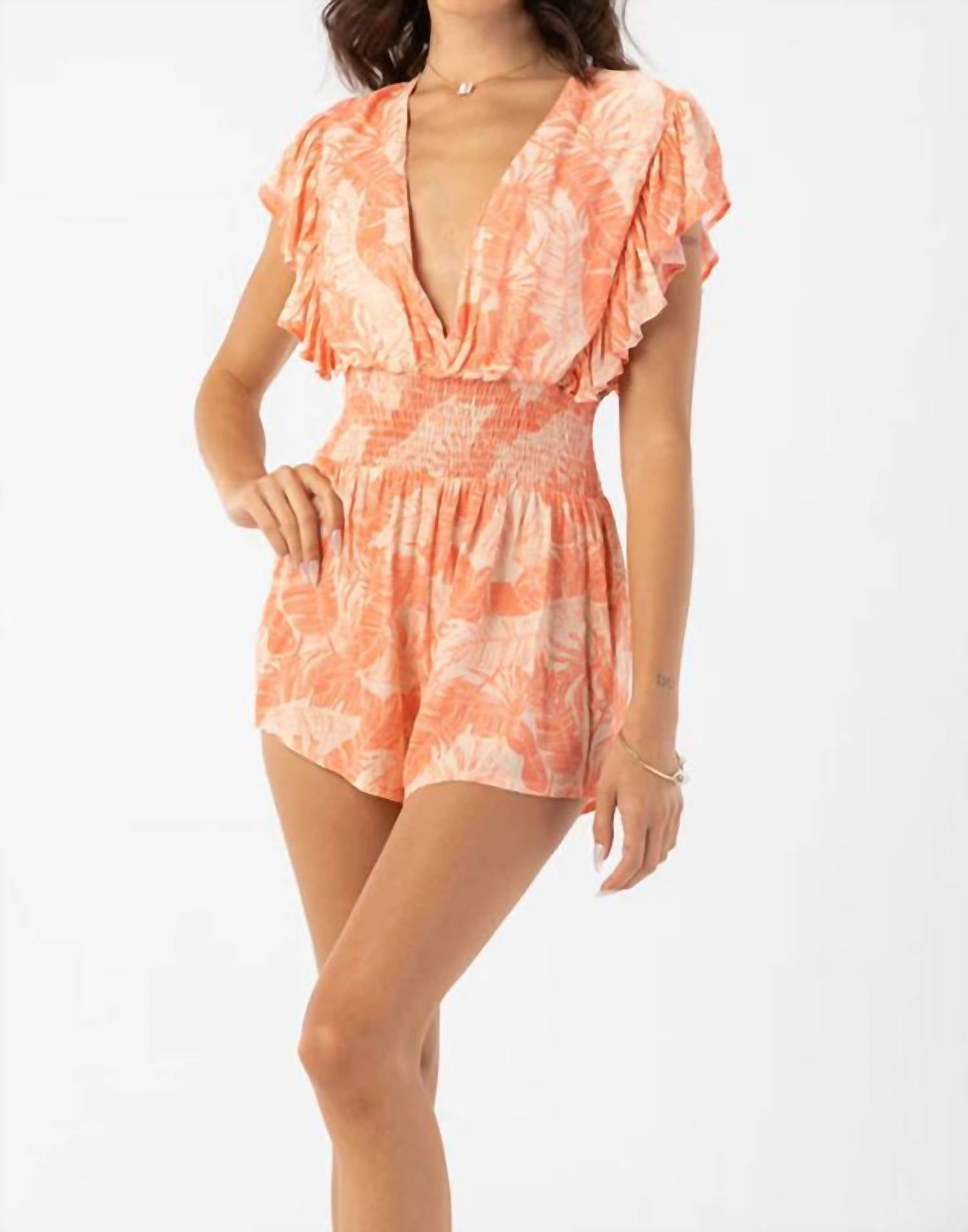

Комбинезон Dahlia в коралловом цвете с листьями банана Tiare Hawaii