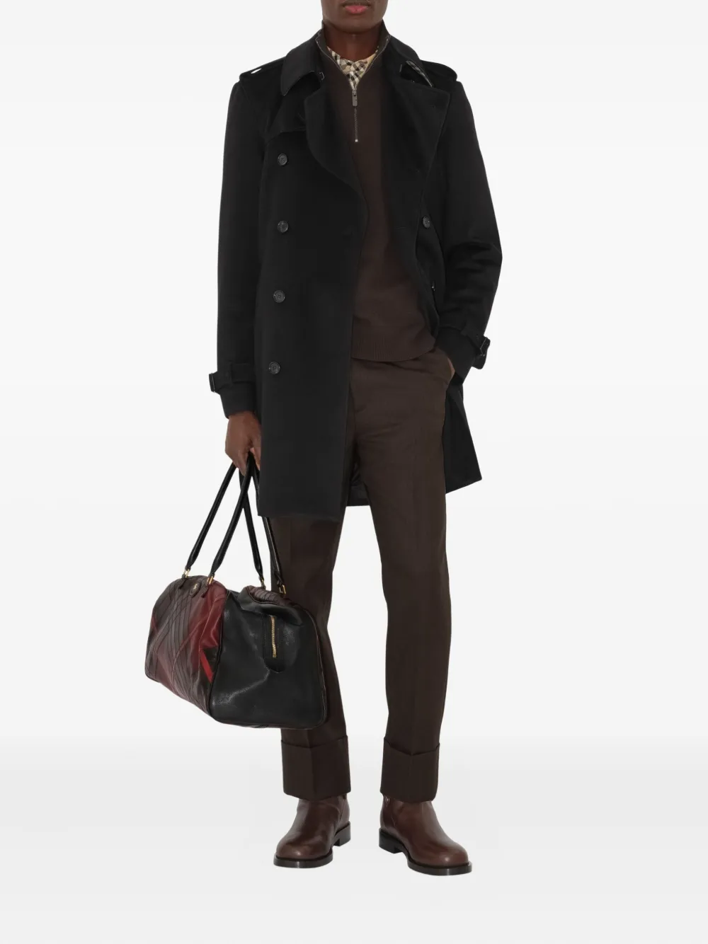 Двубортный тренч с поясом BURBERRY, черный — фото 2