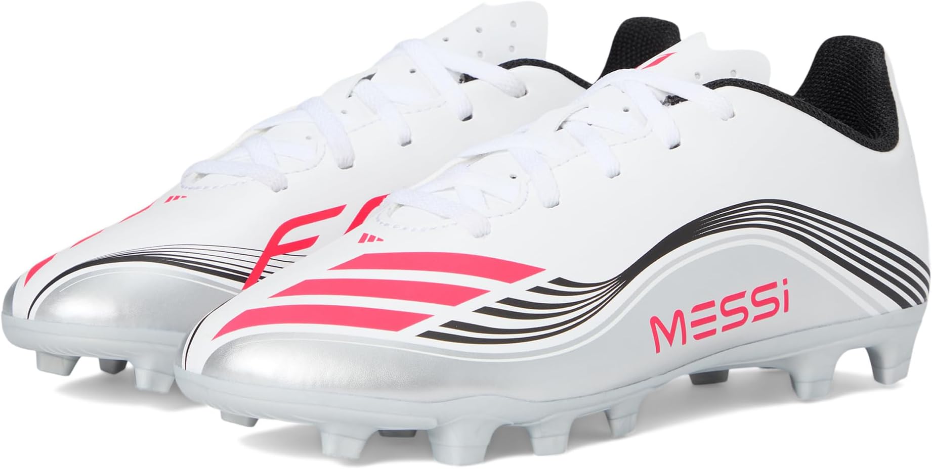 

Кроссовки Adidas Kids F50 Messi Club Firm Ground/Multi Ground Cleats, White/Lucid Red/Silver Metallic