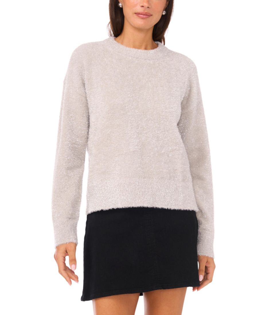 

Женский свитер с круглым вырезом и текстурированными рукавами Vince Camuto, Cool Grey Silver