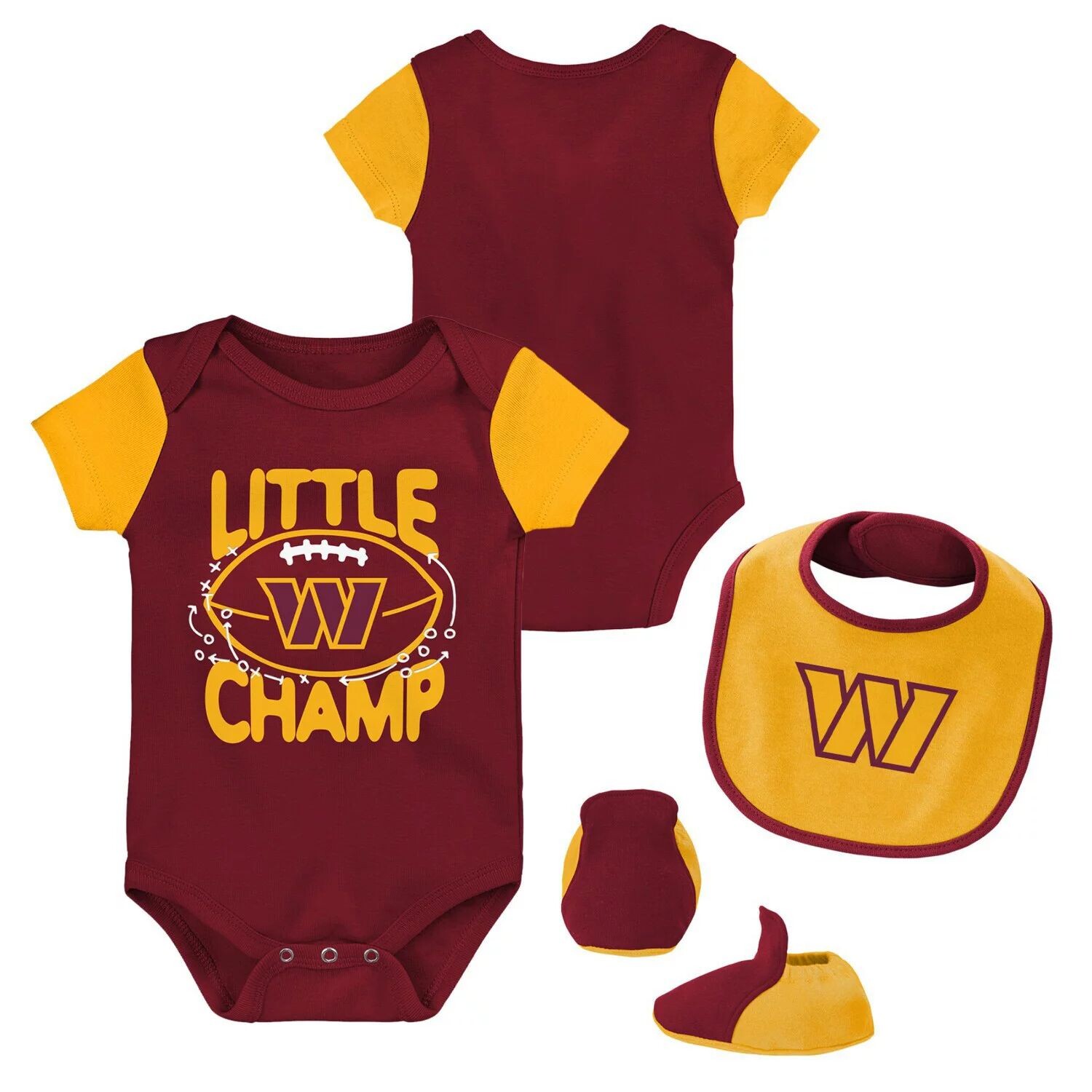 

Бордовый/золотой комплект из трех частей боди Washington Commanders Little Champ для новорожденных и младенцев с нагрудником и пинетками Outerstuff, Красный, Бордовый/золотой комплект из трех частей боди Washington Commanders Little Champ для новорожденны