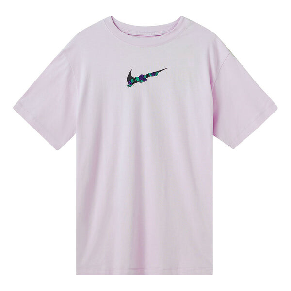 

Футболка (WMNS) Nike Logo Plant Printing Casual Sports Round Neck Short Sleeve Pink Purple T-Shirt, розовый