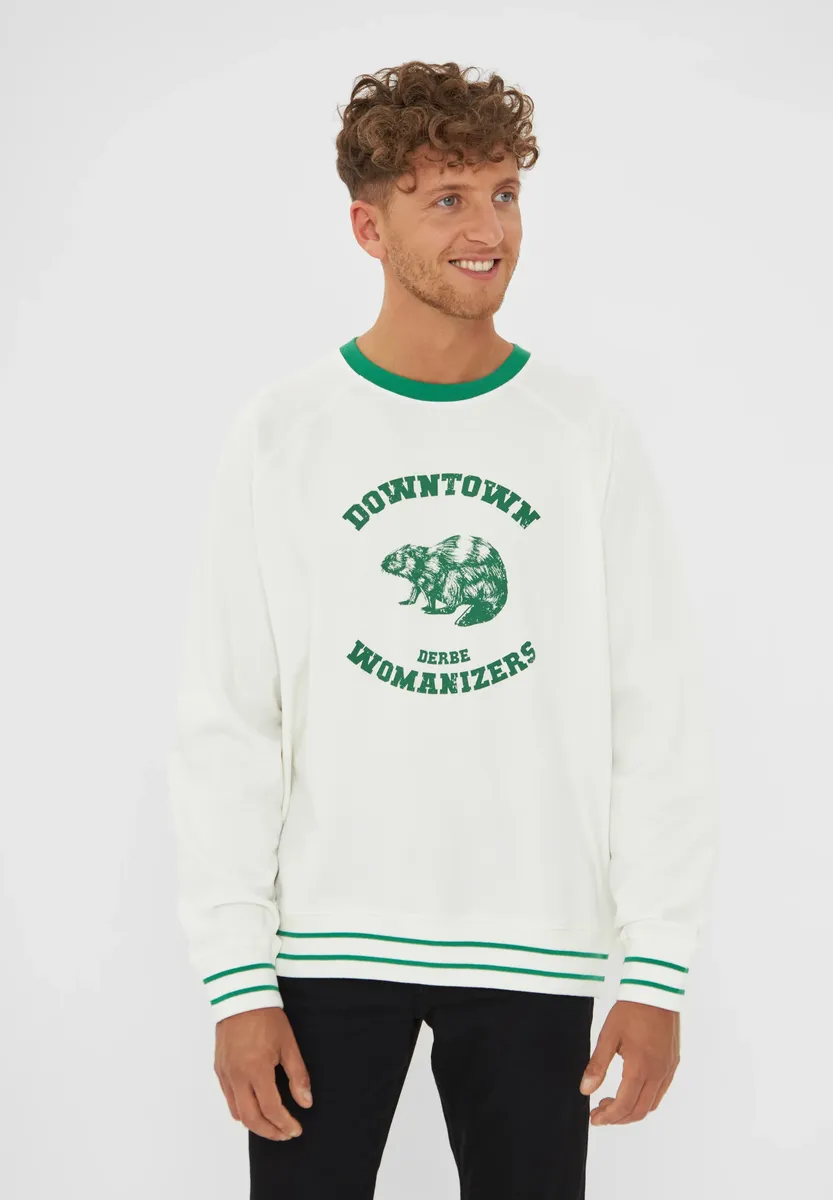 

Грубая толстовка " Derbe Town", манжеты на резинке, манжеты в полоску, контрастный круглый вырез, кремовый