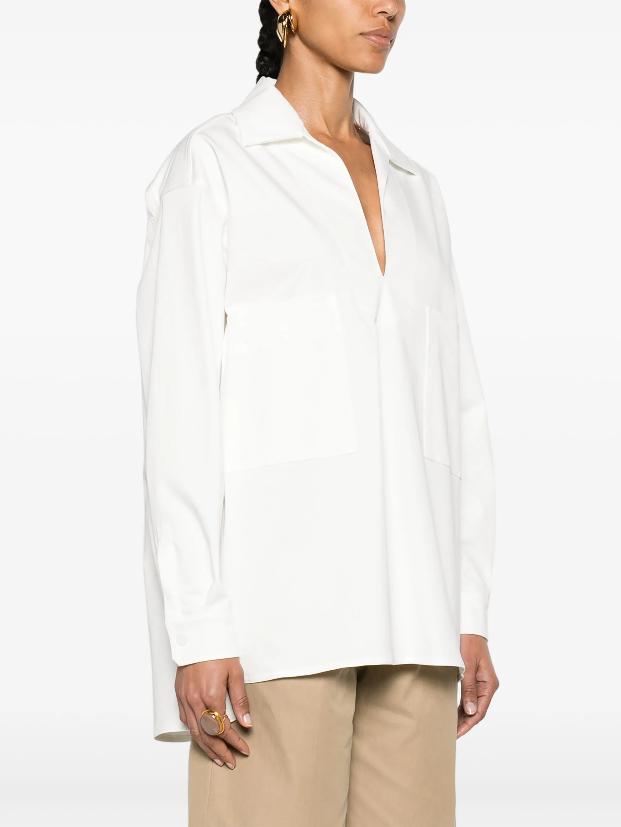Габардиновая рубашка с V-образным вырезом Max Mara, белый — фото 3