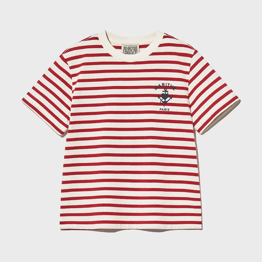 Детская футболка с коротким рукавом в полоску красная от Marithé Kids — фото 2