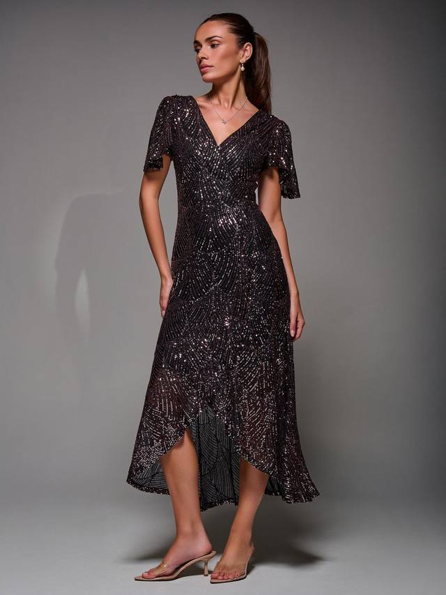 

Платье с ангельскими рукавами и пайетками Jolie Moi, Black Rose Gold