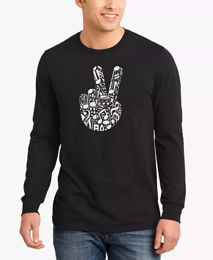 

Мужская футболка с длинным рукавом Peace Finger Notes Word Art LA Pop Art, черный
