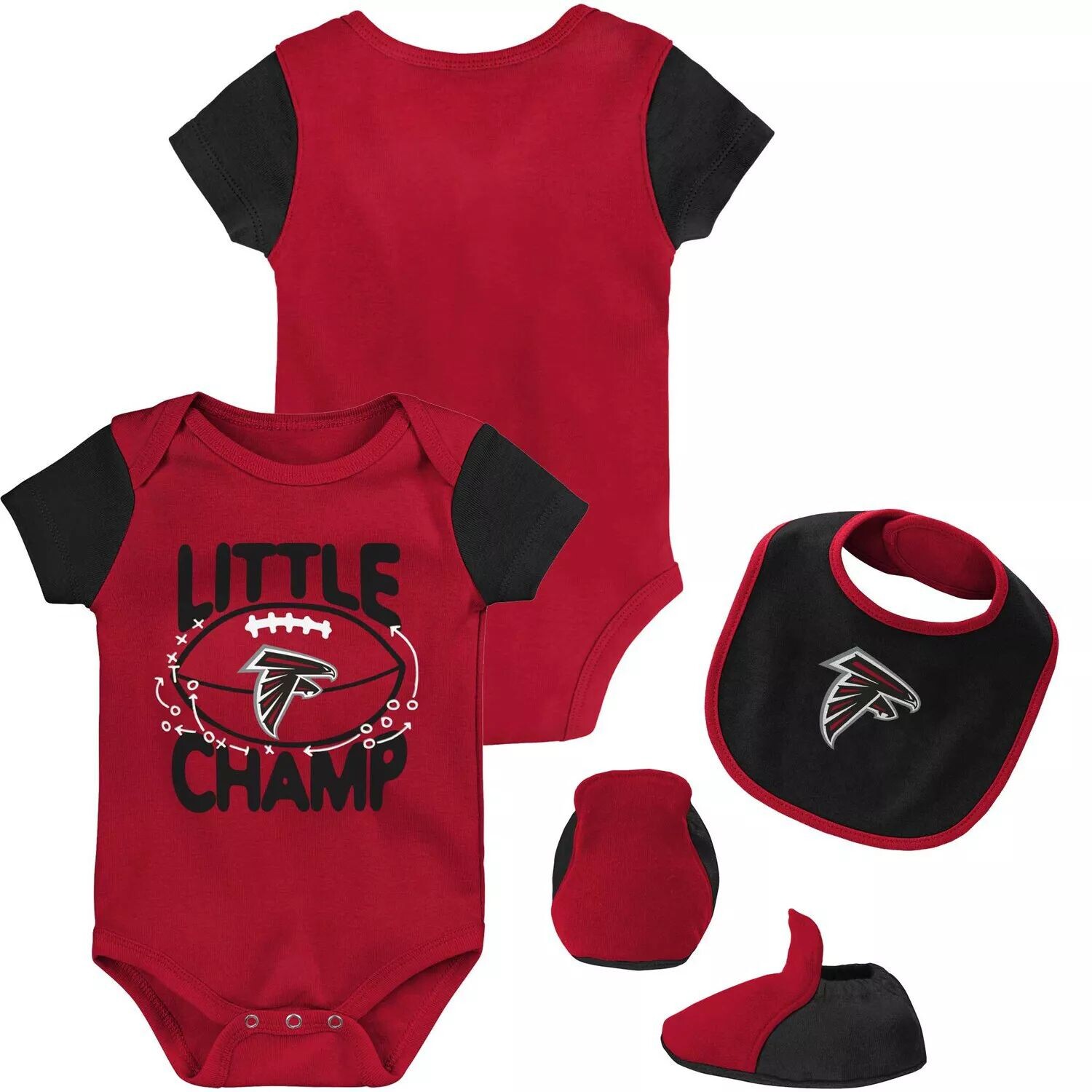 

Красное/черное боди Atlanta Falcons Little Champ для новорожденных и младенцев, комплект из трех частей, нагрудник и пинетки Outerstuff