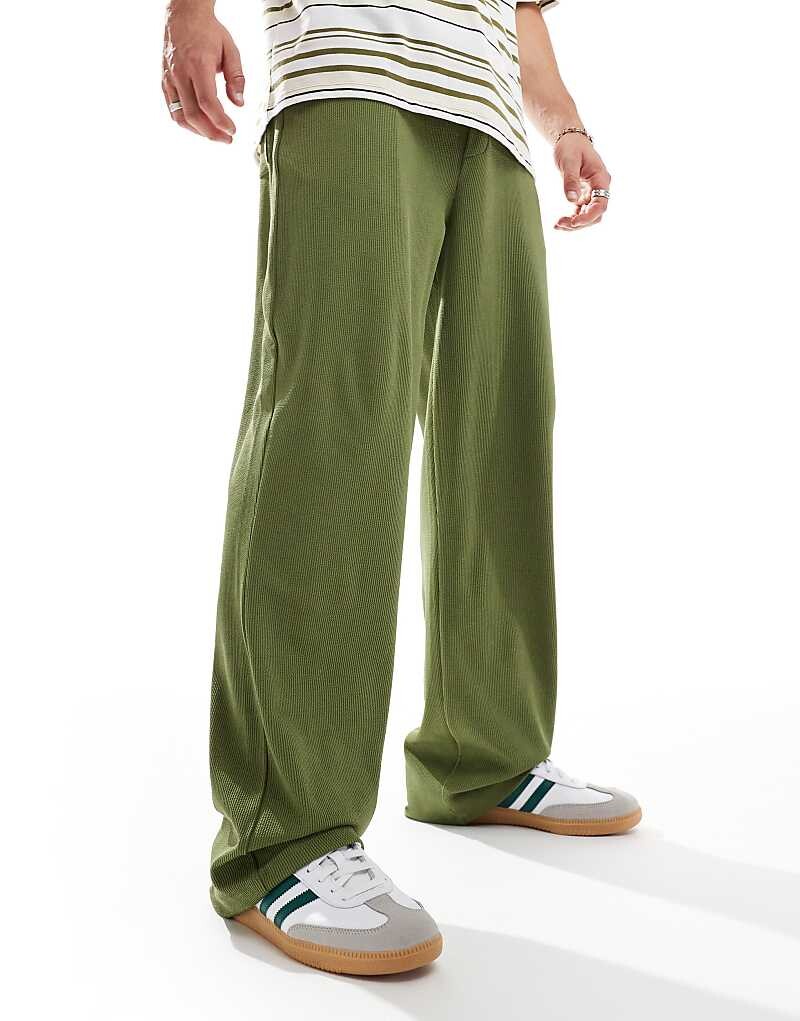

Зеленые широкие брюки в рубчик ASOS DESIGN