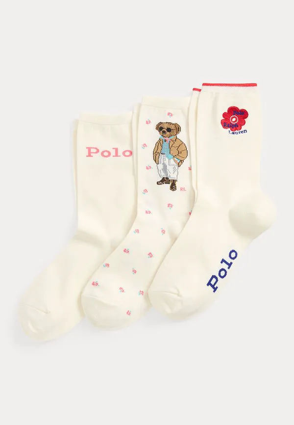 Подарочный набор из 3 носков с изображением медведя polo и цветочного узора. Polo Ralph Lauren, Ivory