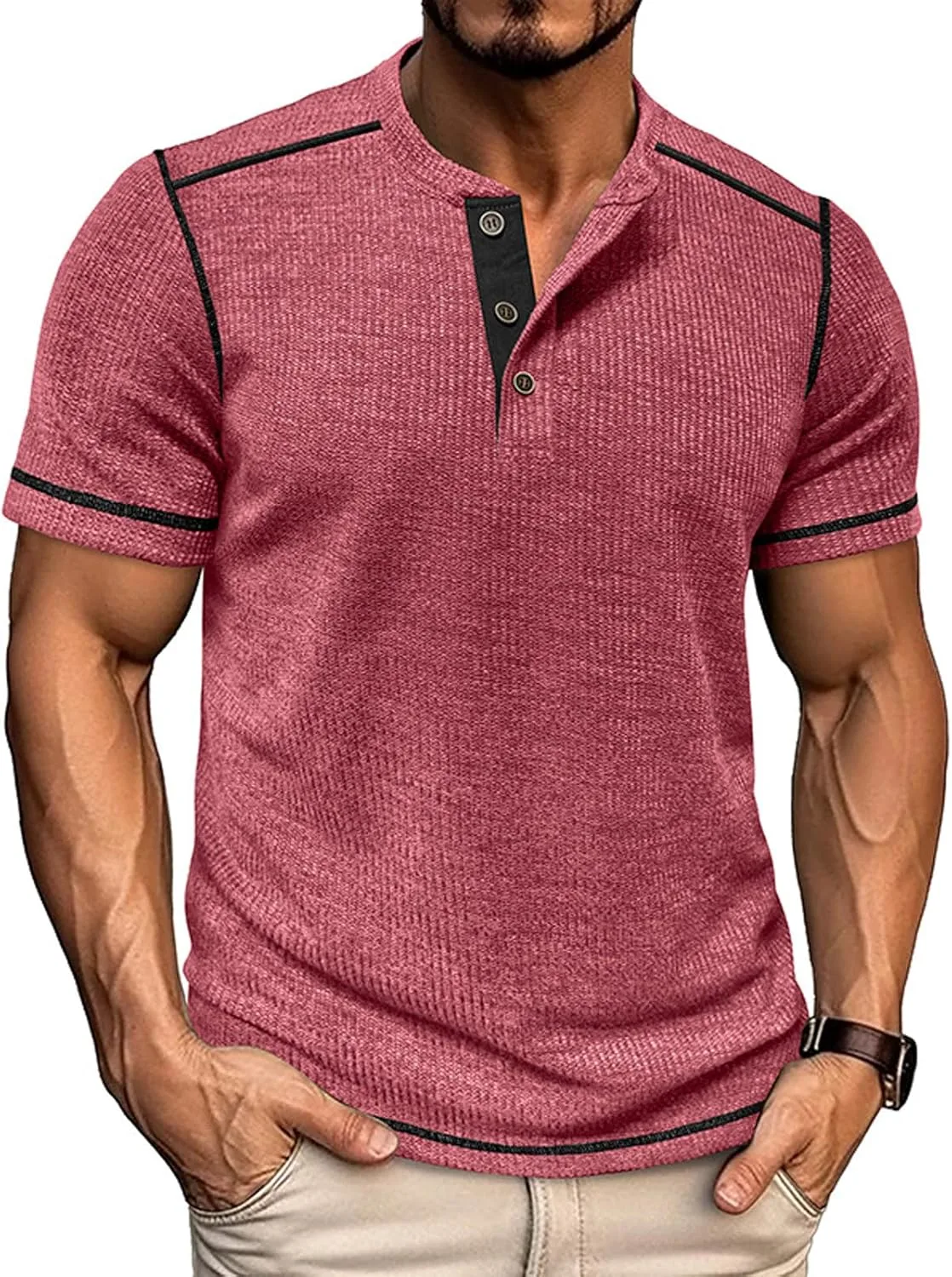 

Мужская футболка хенли с коротким рукавом RODYETQQ