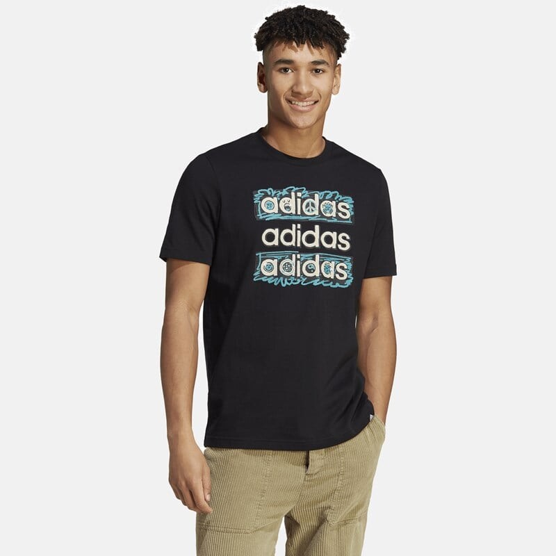 

Мужская футболка с каракулями Adidas, бежевый