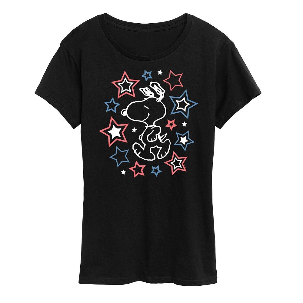 

Женская футболка с рисунком Peanuts Snoopy Stars Licensed Character, черный
