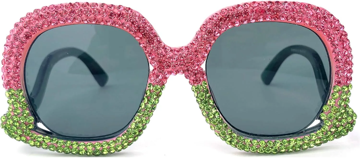 

Крупные солнцезащитные очки с кристаллами и бриллиантами для женщин, овальная толстая оправа, сверкающие стразами, идеально подходят для вечеринки mincl, Green