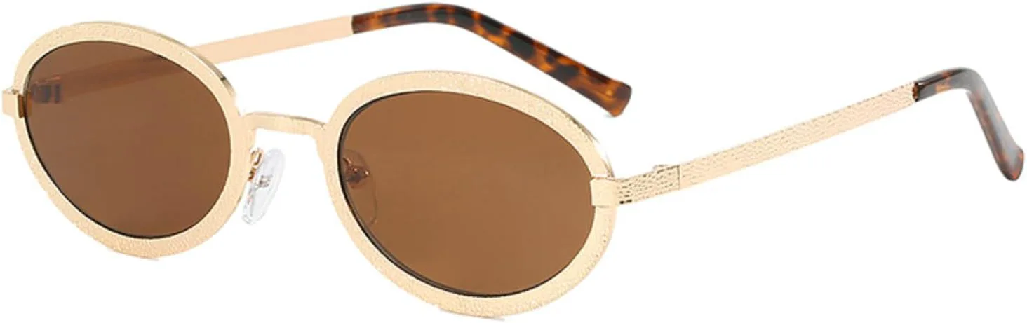 

Модные ретро-солнцезащитные очки овальной формы для женщин, дизайнерские очки в винтажном стиле 90-х, классические металлические солнцезащитные очки mincl, Brown