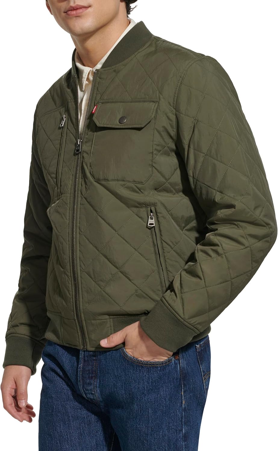 Мужская куртка-бомбер Levi's с ромбовидной стежкой, Olive Dry Touch Nylon — фото 2