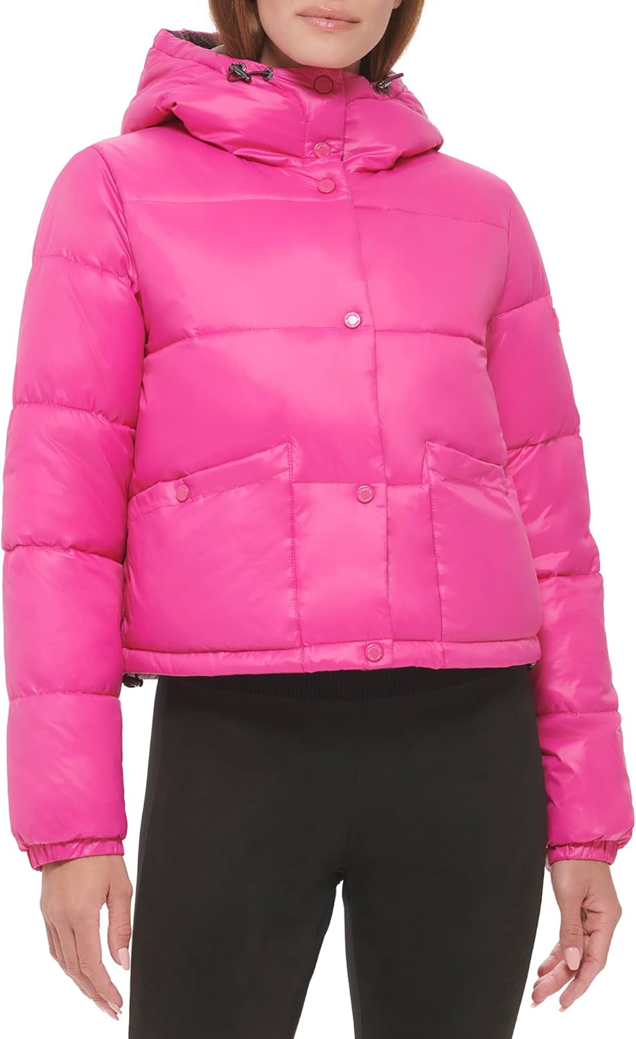 

Женская куртка-пуховик Calvin Klein с капюшоном облегченная укороченная, фуксия
