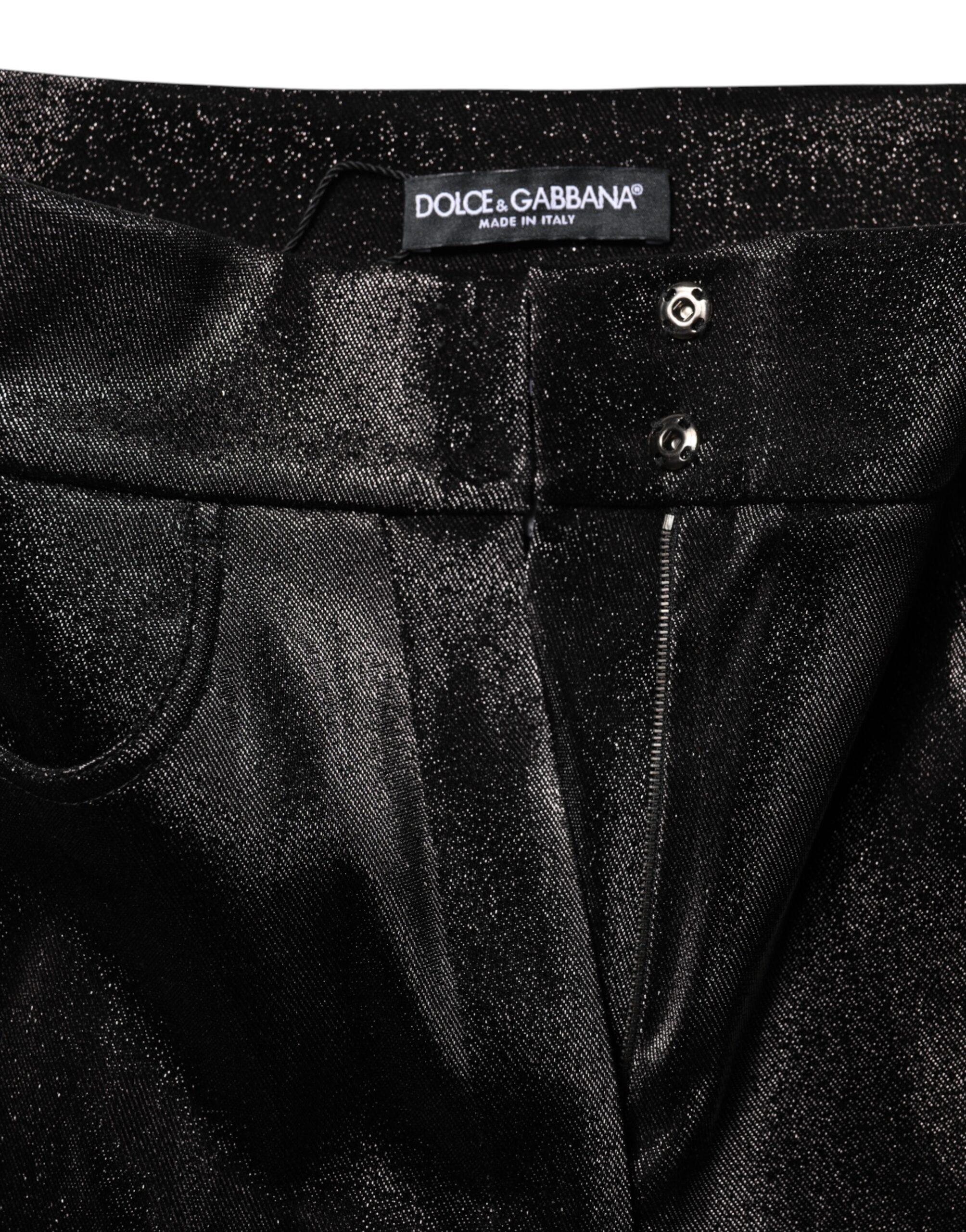 Черные хлопковые эластичные брюки с серебристой люрексовой нитью Dolce & Gabbana, черный — фото 3