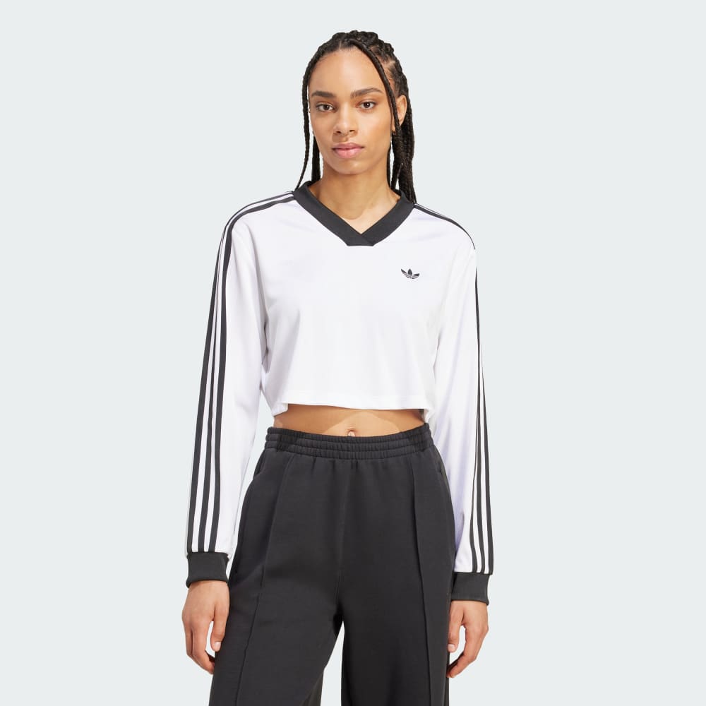 

Топ Adidas Adicolor Soccer Jacquard Crop Long-Sleeve Top, белый/черный