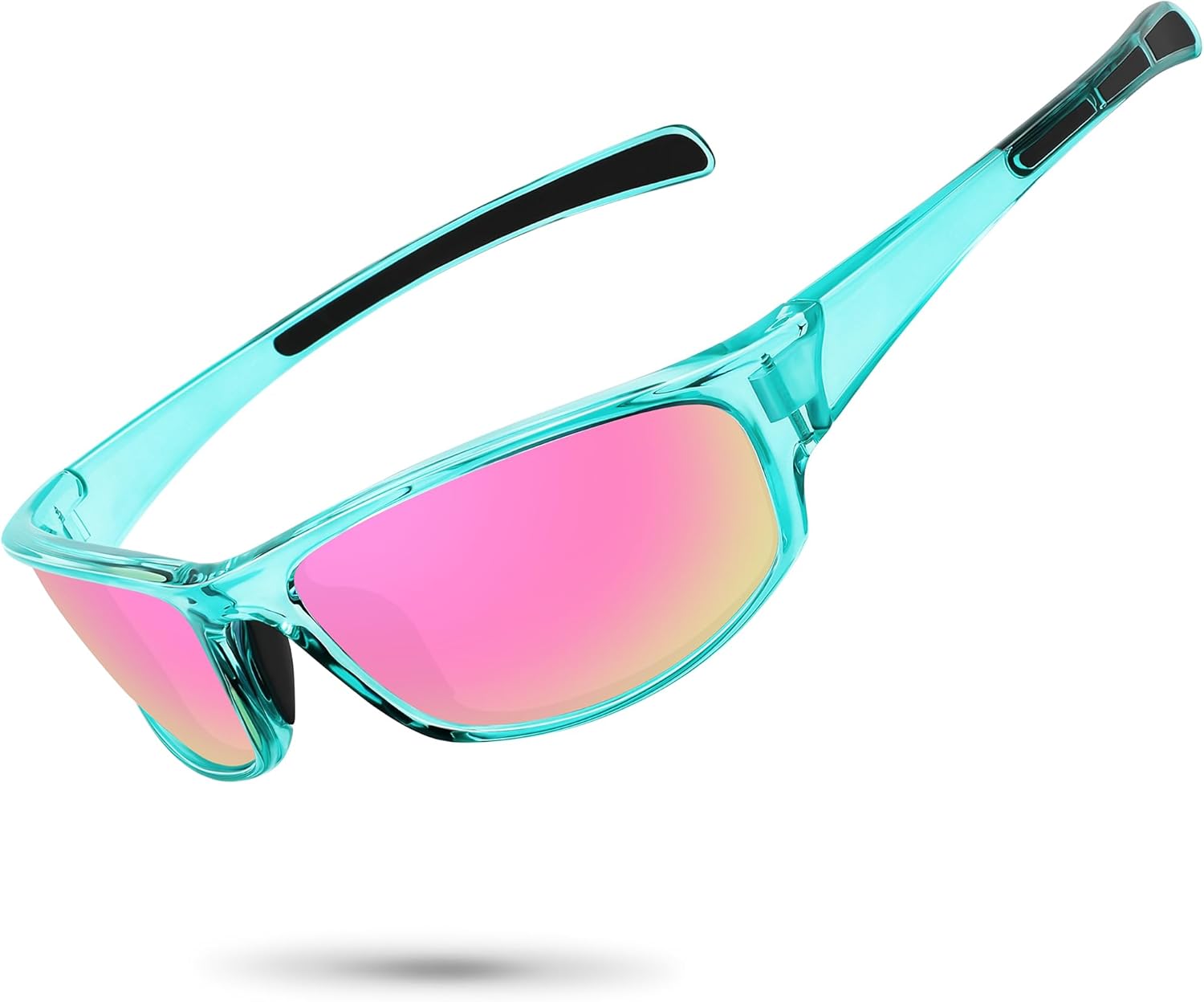 

Спортивные поляризованные солнцезащитные очки для мужчин и женщин, обтекаемой формы, для рыбалки, велоспорта, вождения, бега, с защитой от УФ-излучения Ofwin, Clear Light Green Frame/Purple Pink Mirror Lens
