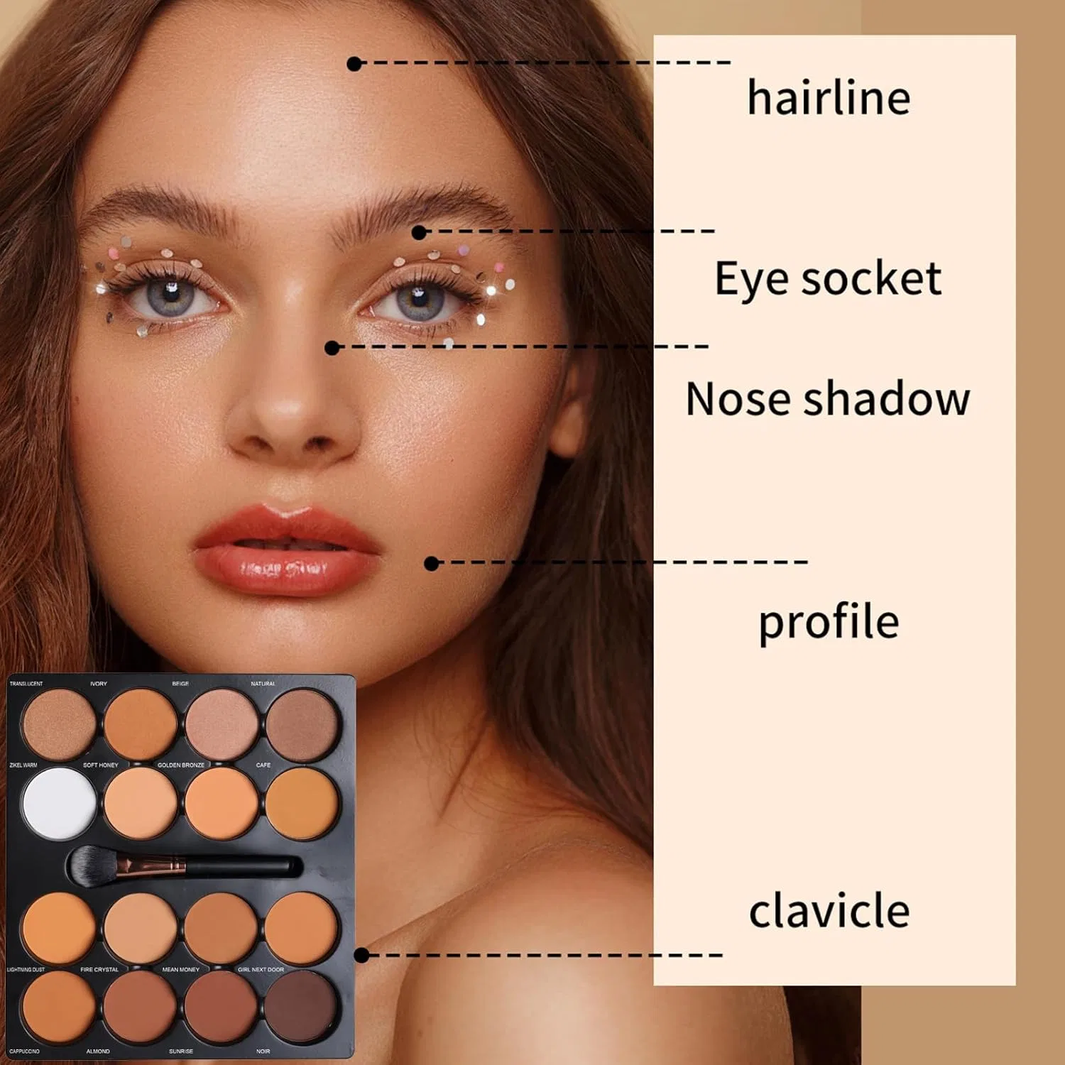 Матовая палетка для контуринга «Matte Contour Multi Palette» от Joyeee с кистью Joyeee, 16 Colors Contour Makeup Palette — фото 3