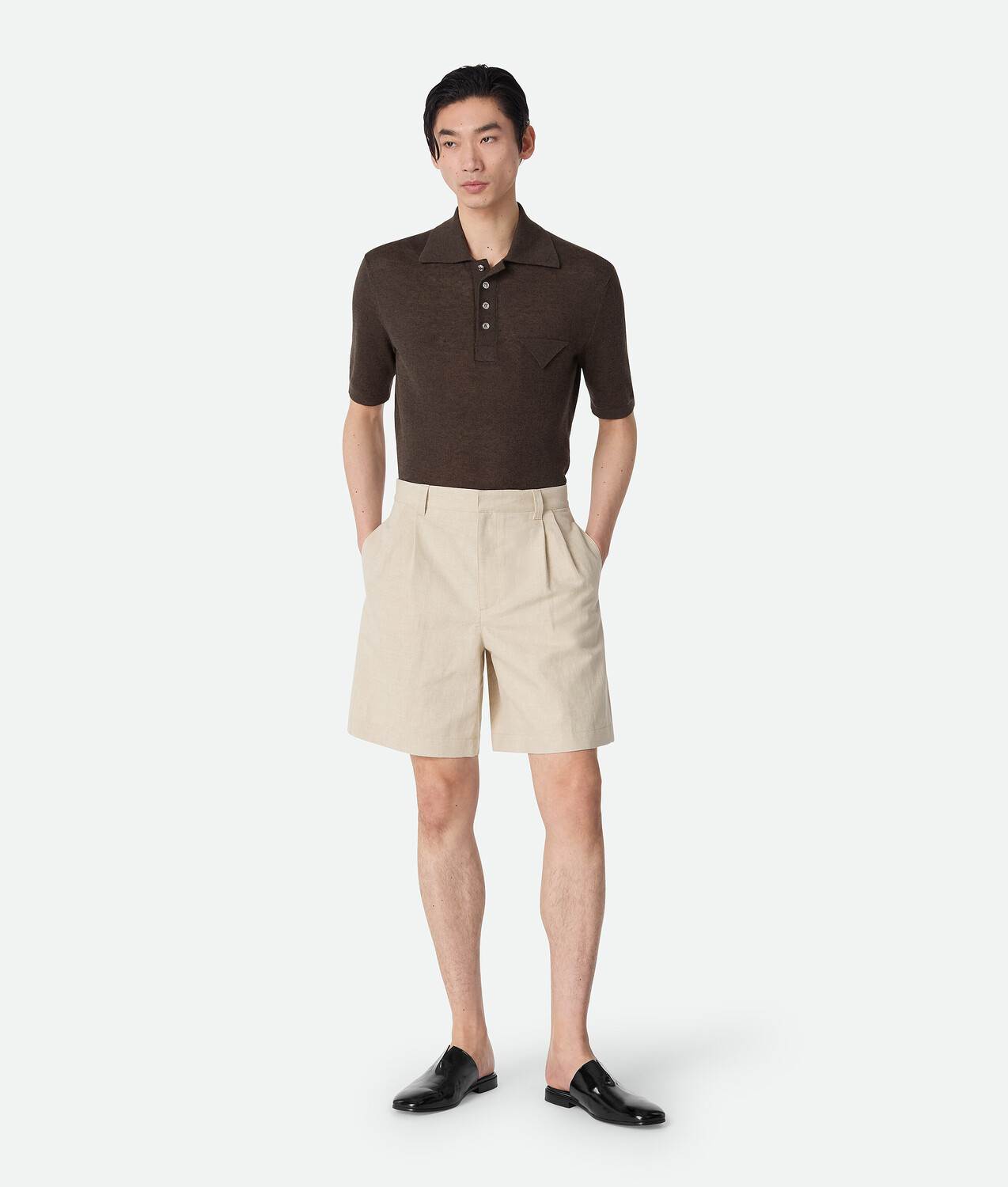 

Cotton and linen twill shorts BOTTEGA VENETA, серый меланж/мел
