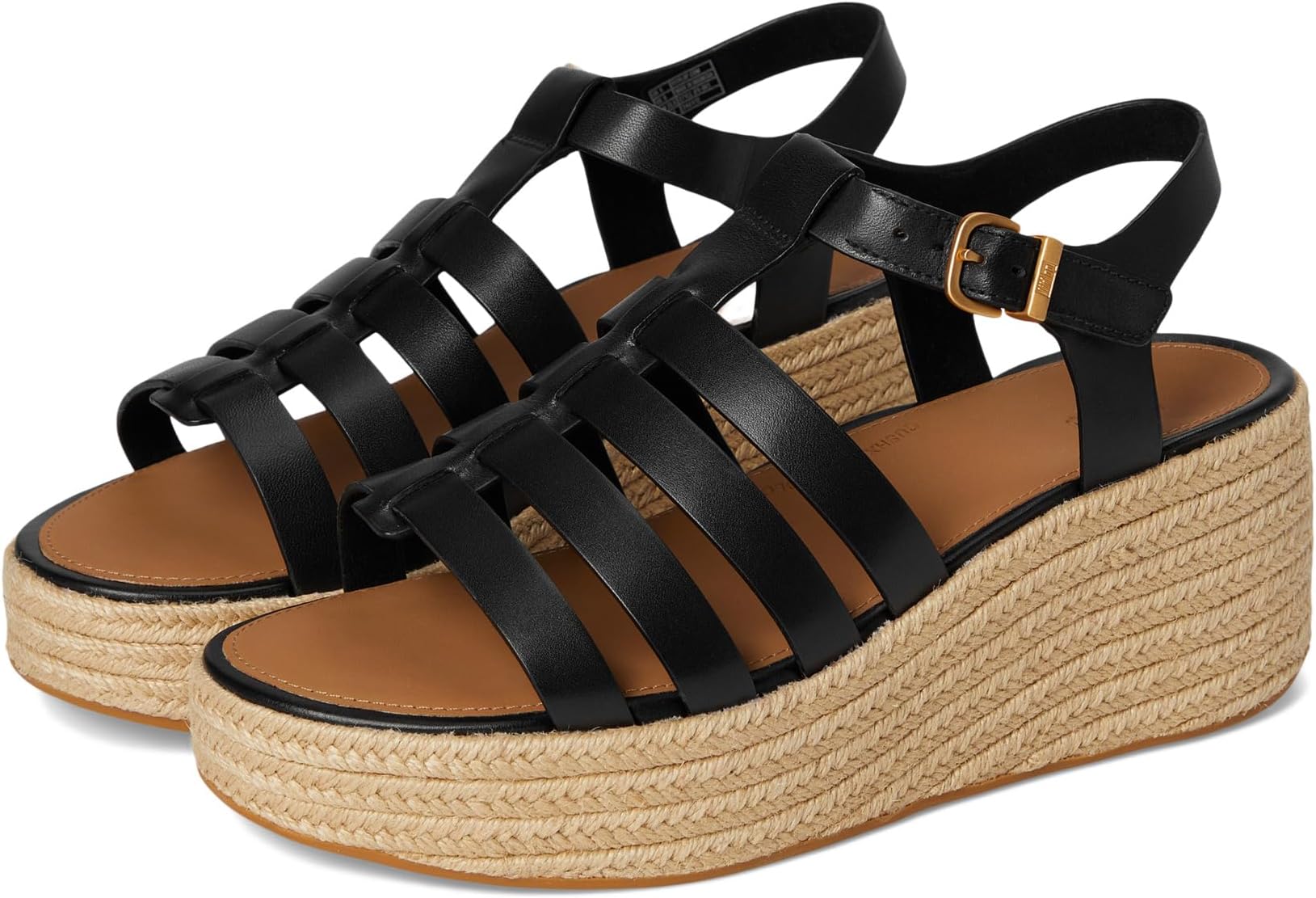Сандалии FitFlop PLATFFORMS Espadrille Leather Fisherman Wedge Sandals, черный