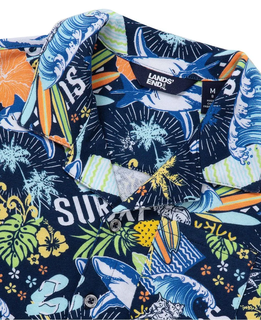 Детская футболка с коротким рукавом из фактурной ткани для лагеря Lands' End, pineapple surf/deep sea темно-синий — фото 2