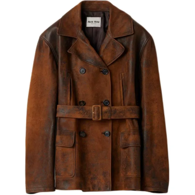 MIU MIU Кожаная куртка женская Light Brown Lapel Moderate