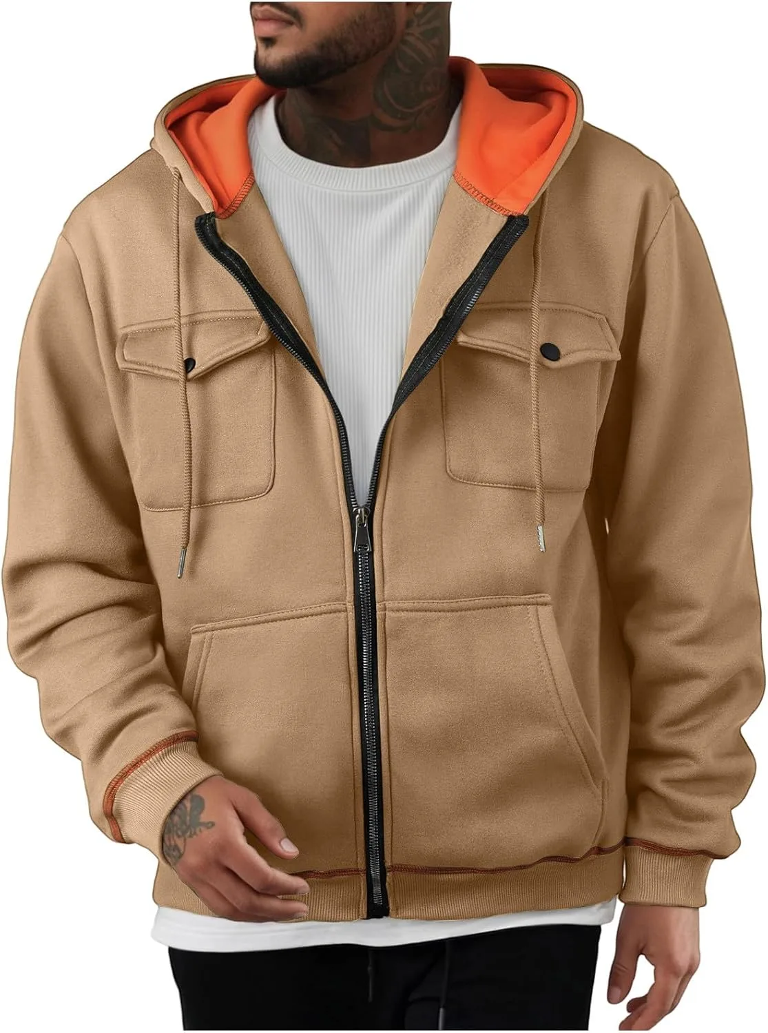 

Мужская толстовка с капюшоном на молнии, флисовая, тактическая, с карманами