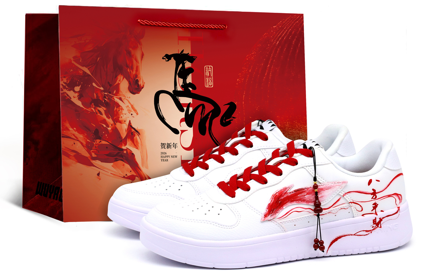 

Фигурка ворона в плавающей лодке, символ богатства, особая шкатулка, символ года Лошади, благословение, чернильные брызги, универсальный аксессуар для повседневного использования Li-Ning, red white