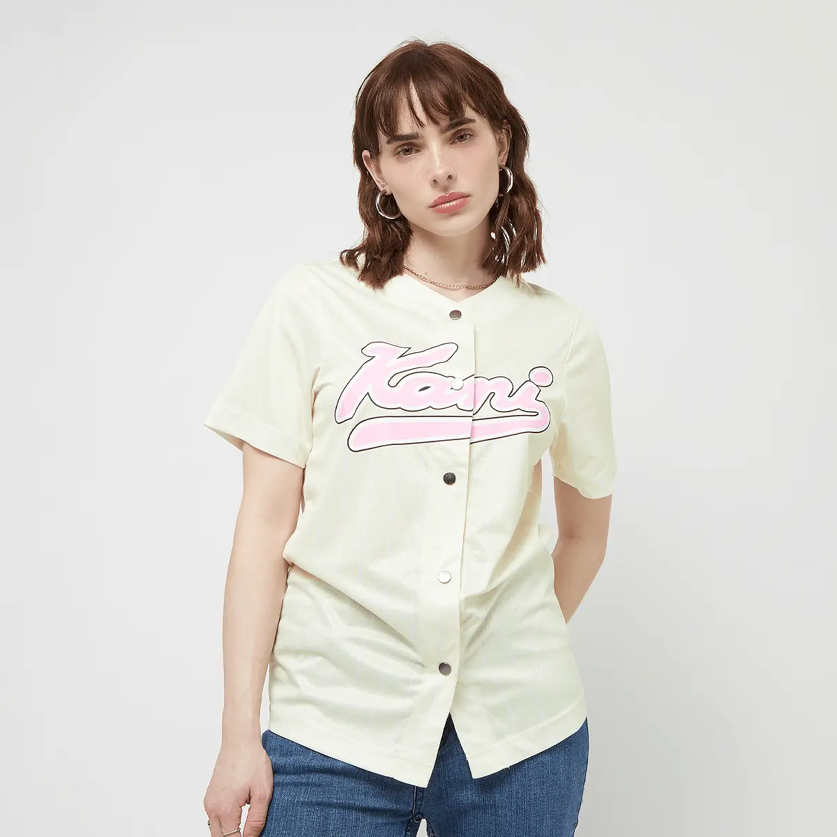 

Рубашка Karl Kani Varsity Pinstripe Baseballshirt, белый/бежевый/розовый