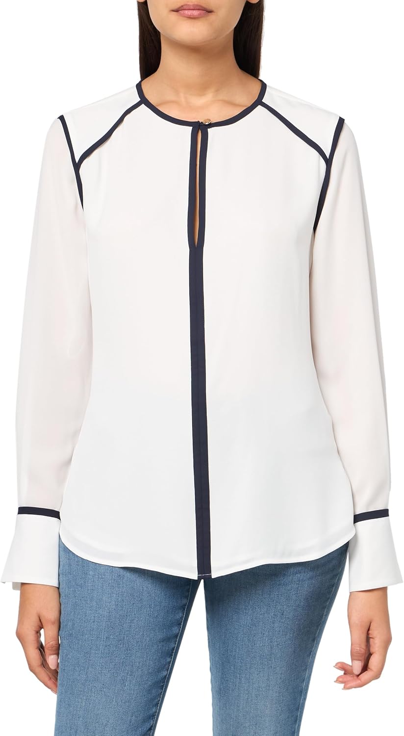 

Женская рубашка Tommy Hilfiger с длинным рукавом и окантовкой, Ivory/Midnight