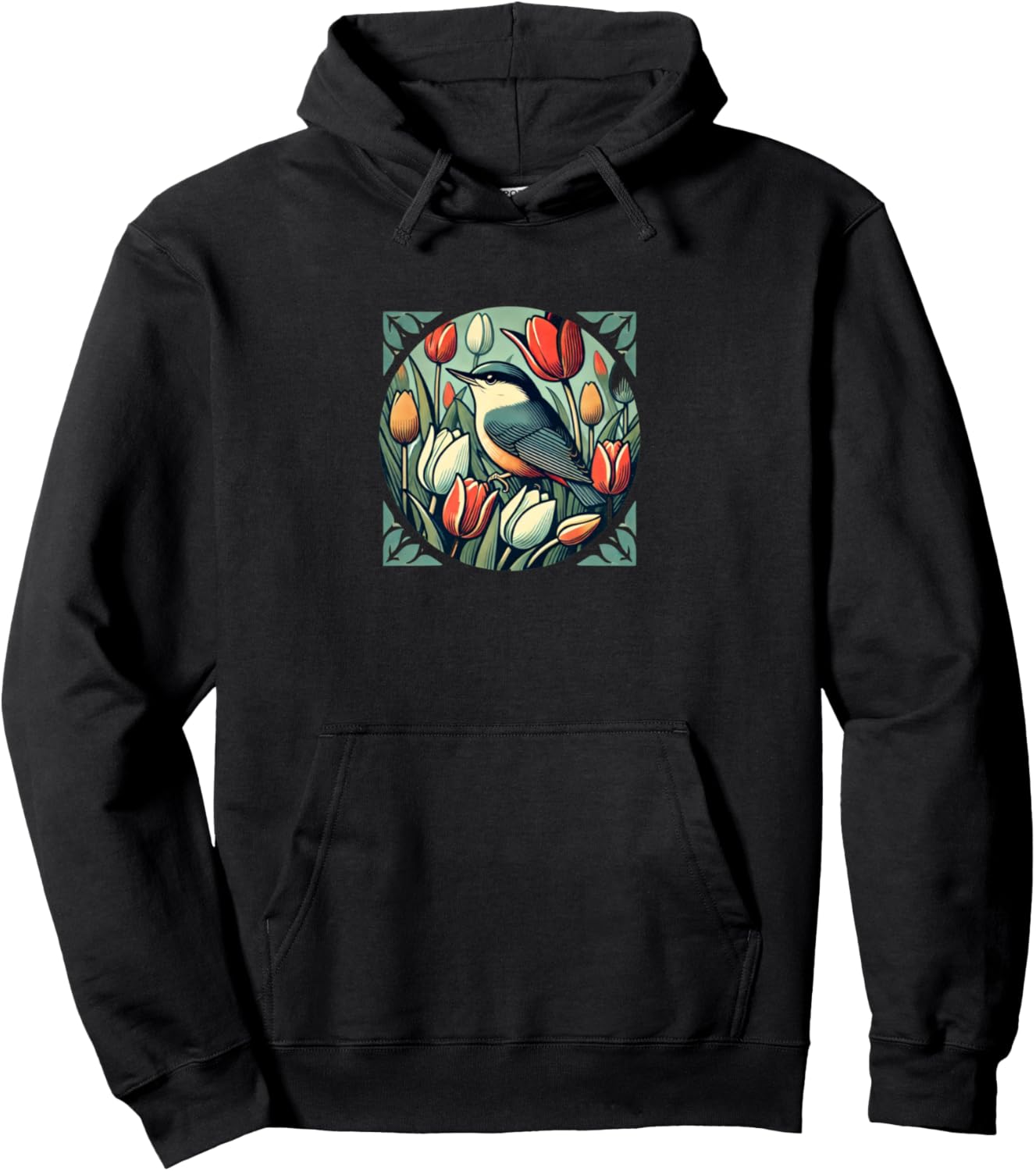 

Худи с изображением поползня и птичьим рисунком Retro Birds Lover Snugg, черный