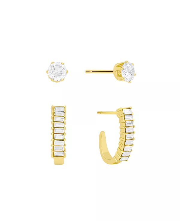 

Комплект из серег-гвоздиков и колец огранки «багет» с кристаллами And Now This, gold