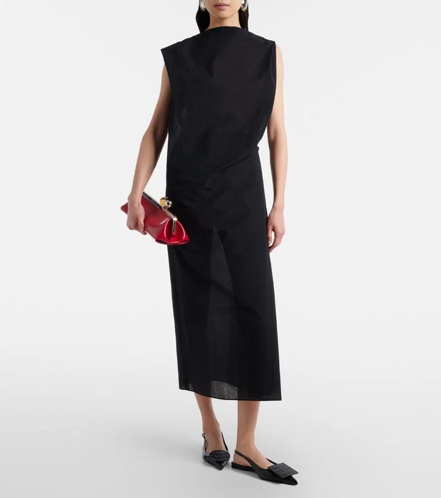 Платье-миди из хлопкового поплина с драпировкой Jacquemus, черный — фото 2