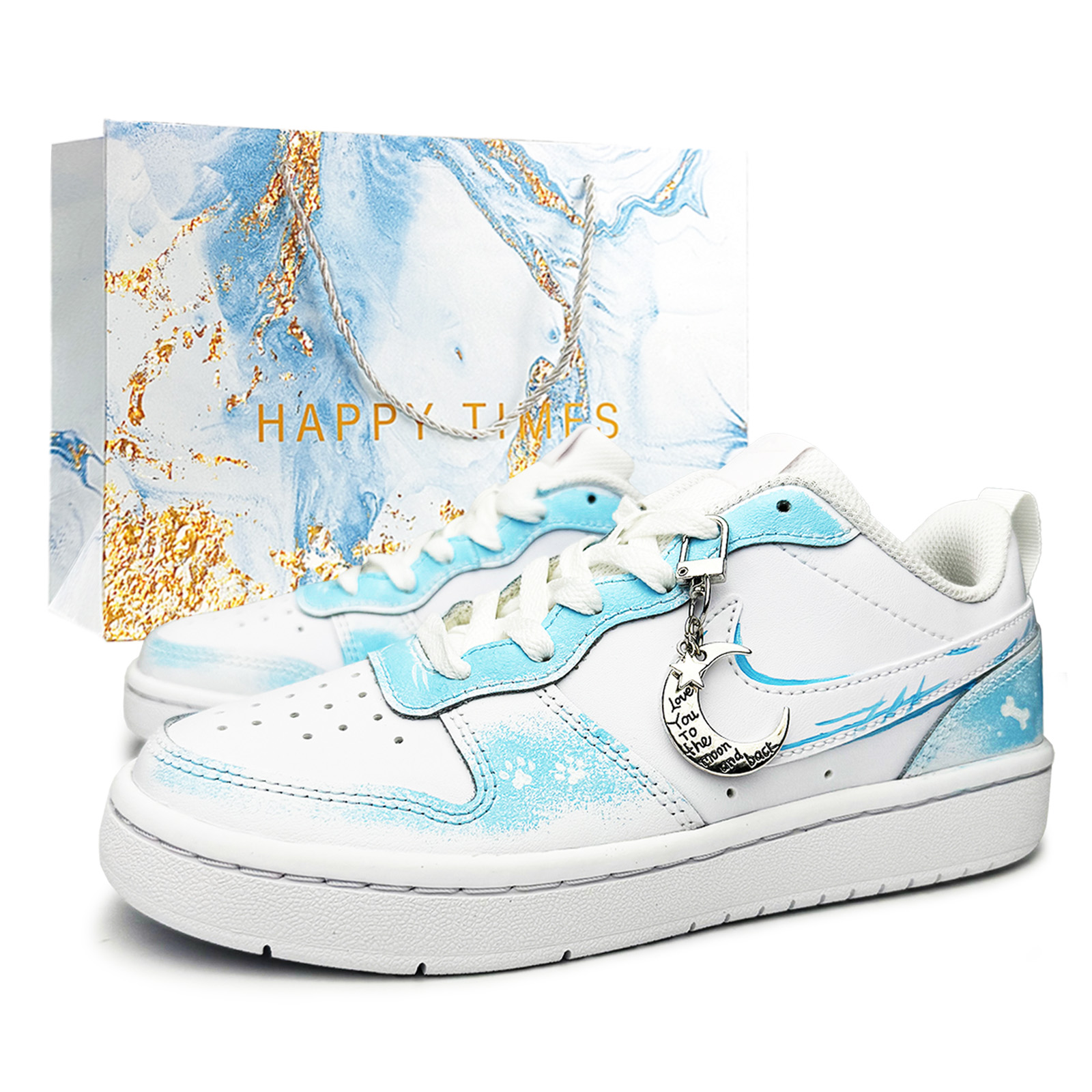 

Nike Детские кроссовки для скейтбординга Court Borough Puppy Cute Paws, устойчивые к истиранию, небесно-голубые, для подростков