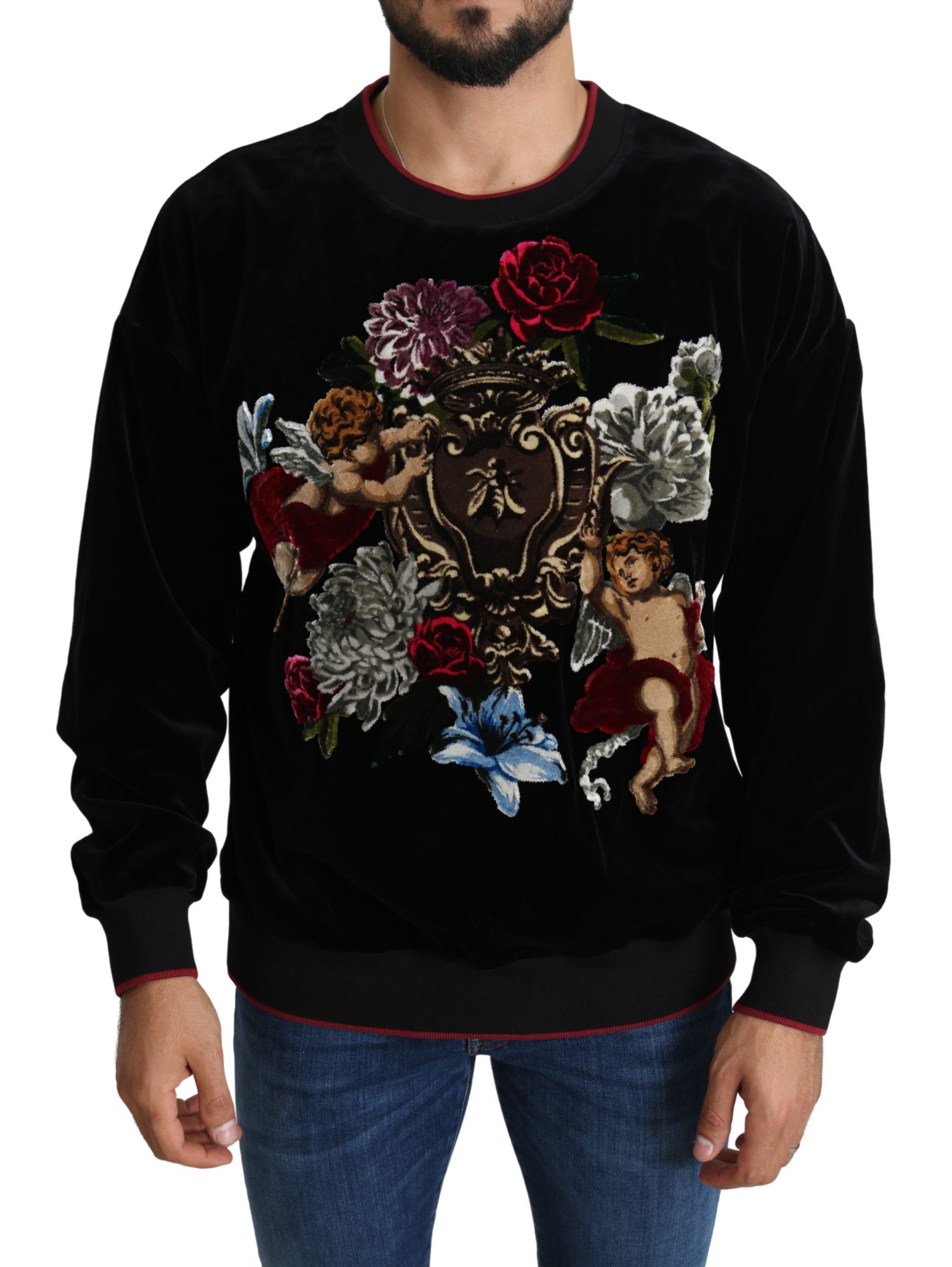 

Бархатный свитер с круглым вырезом в стиле барокко Dolce & Gabbana, черный