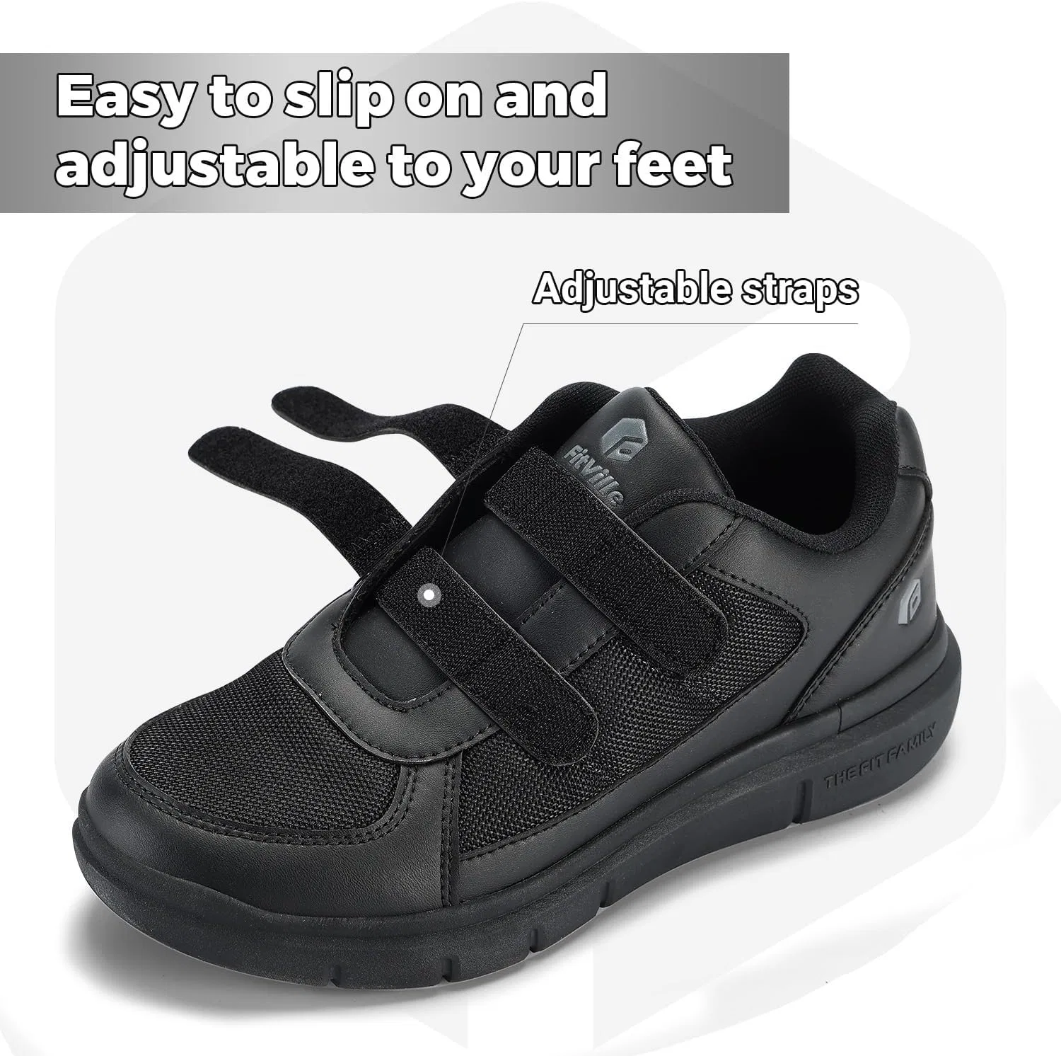 Мужские кроссовки FitVille Easytop Duo Strap V3 Extra Wide Trainers Trainers, Black — фото 4