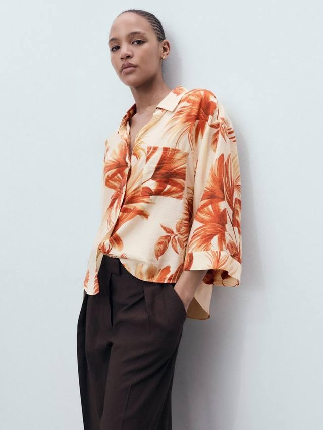 

Пальмовая рубашка с широкими рукавами Mango, Natural White