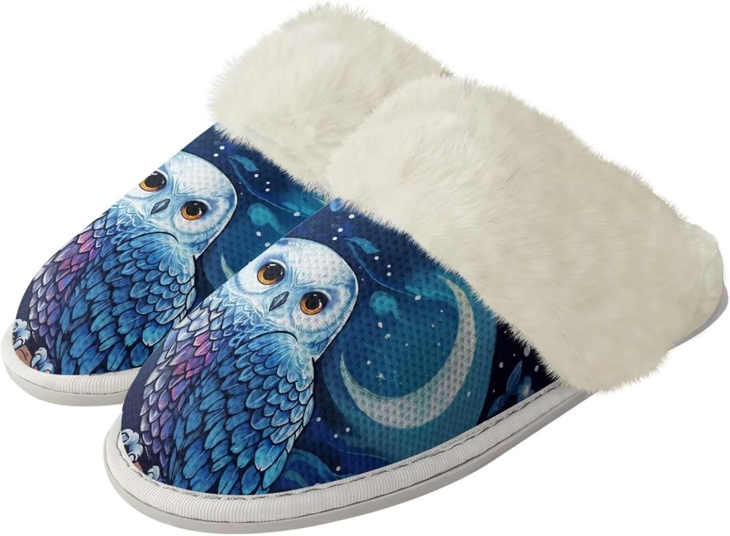 

Домашние тапочки Watdotory для женщин и мужчин, зимние, с закрытым носком, теплые, на плоской подошве, унисекс, повседневные, дышащие, мягкие плюшевые, для ванной и дома, Moon Owl