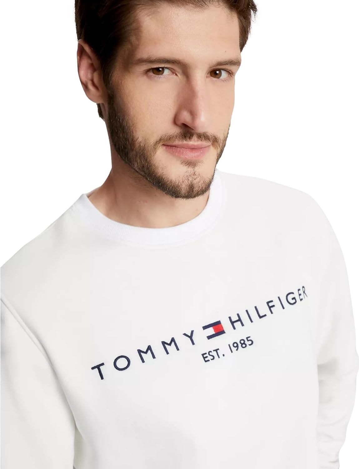 Коллекция мужских толстовок TOMMY HILFIGER Crew 2025, Embroidered Tommy Logo White — фото 3