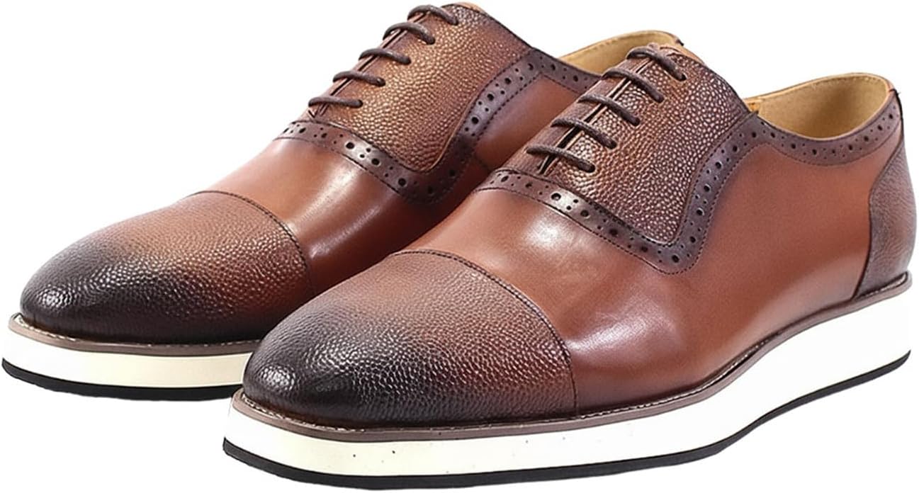 

Мужские оксфорды Santimon с закрытым носком, формальная обувь, ручной работы из кожи, удобные шнурованные туфли с брогированными деталями для бизнеса и свадеб, коричневый