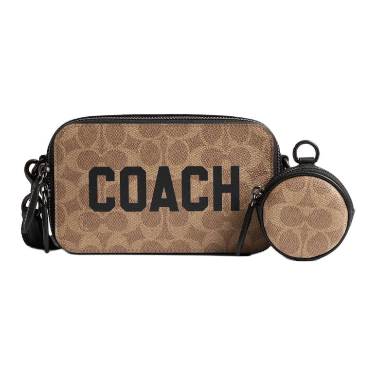

COACH Женская коричнево-жёлтая сумка через плечо малого размера из искусственной и натуральной кожи