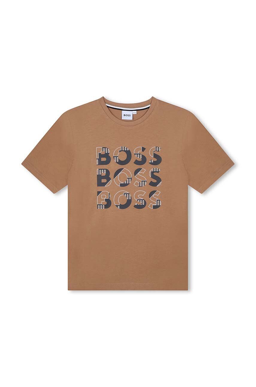 

Детская хлопковая футболка BOSS, бежевый