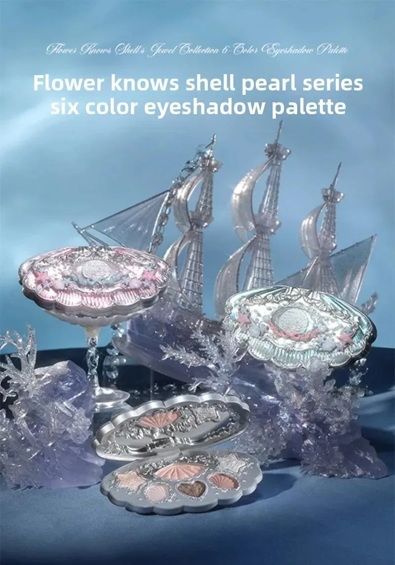 Тени для век Flower Knows Shell Pearl Eyeshadow Palette, 6 цветов, матовые и перламутровые, 02 Shell