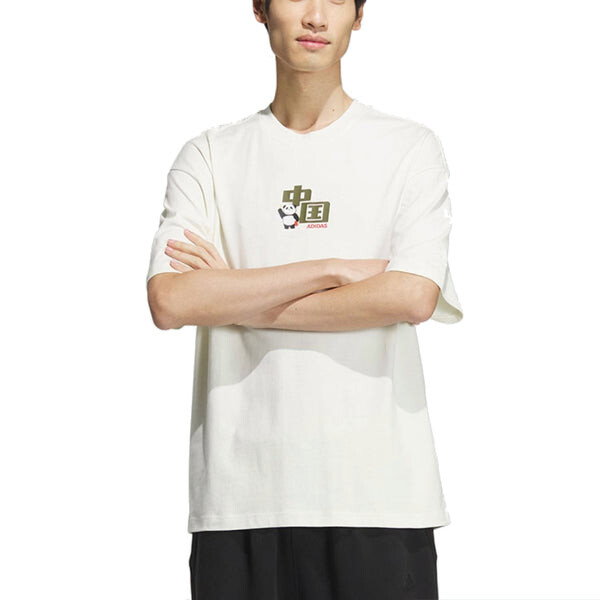 Футболка china t-shirt 'white olive green'' asia sizing Adidas, белый — фото 3