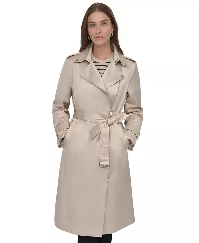 

Женский поясной тренчкот с асимметричной молнией DKNY, коричневый/бежевый