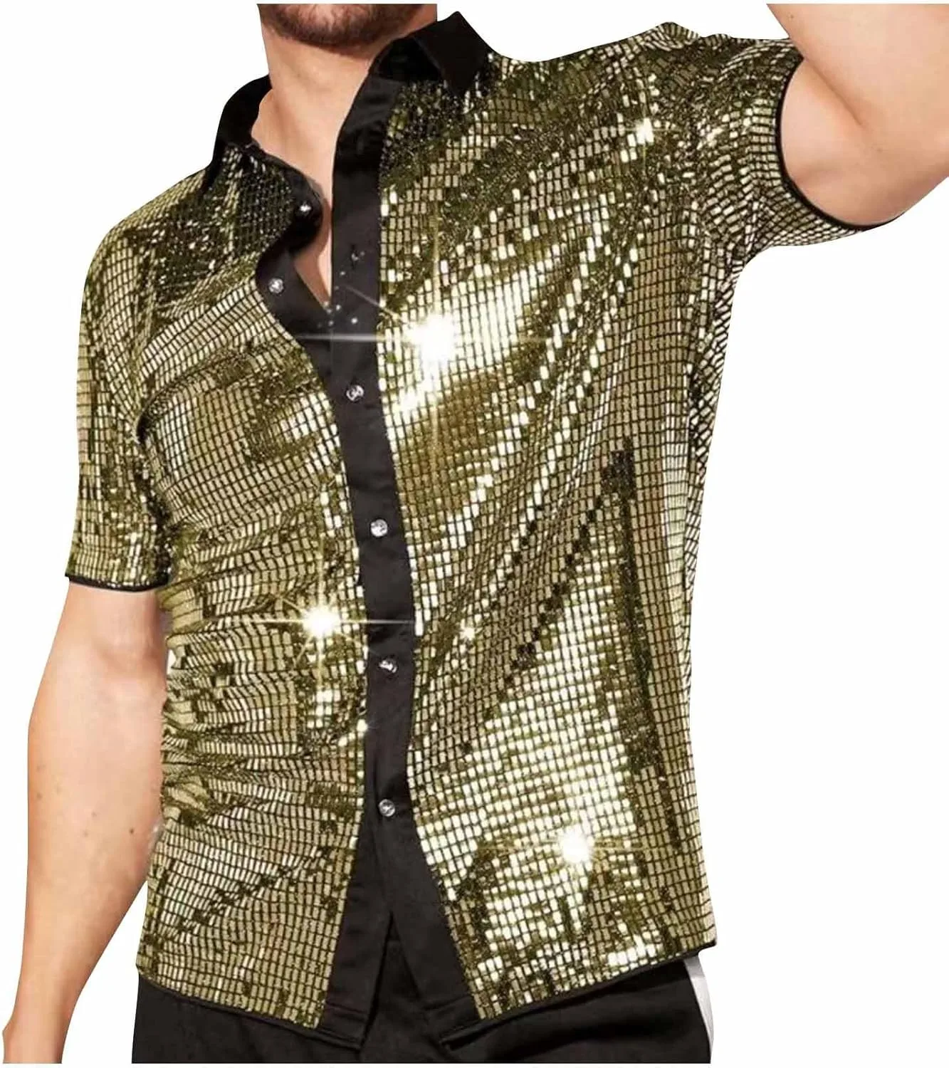 

Мужская рубашка с пайетками, короткий рукав, праздничная Hvyesh